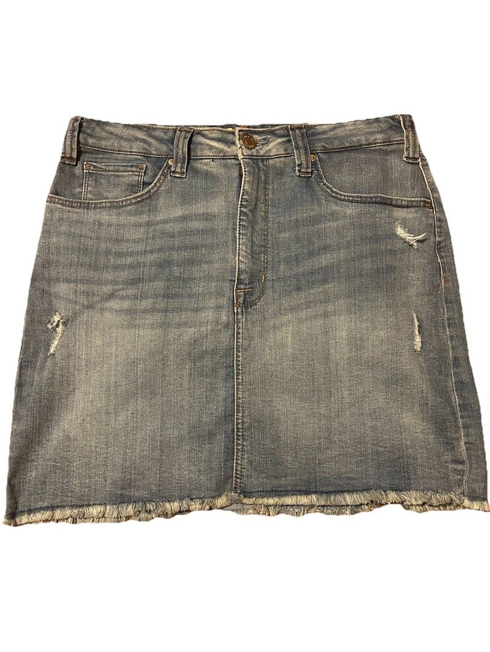 Seven7 Freedom Denim Skirt Women’s Size 12 Distressed Raw Hem Stretch